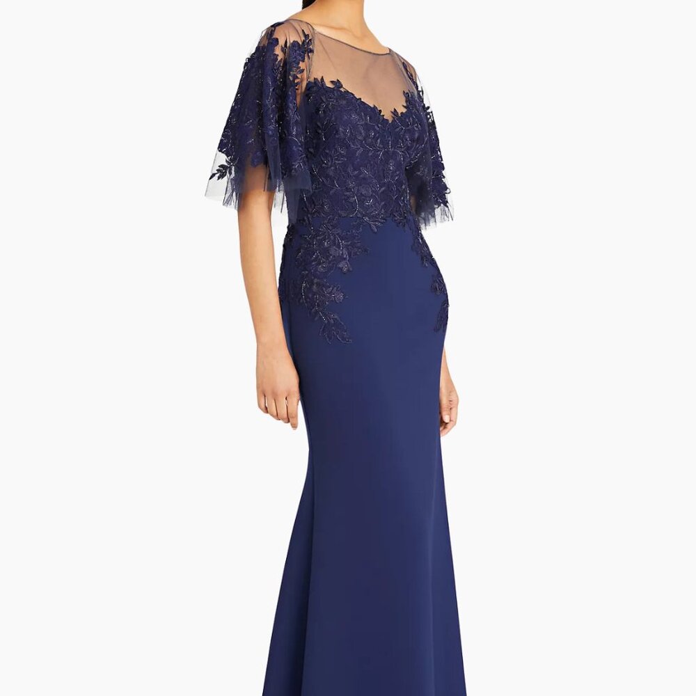 Verona Semi-Sheer Floral-Embroidered Gown